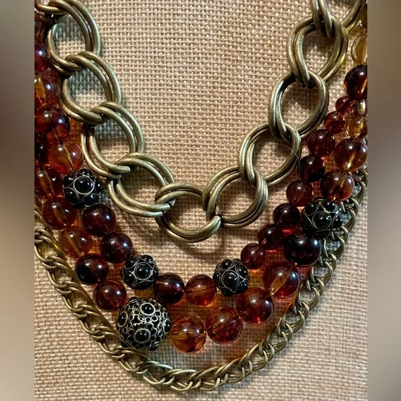 🍀Talbots Multi-Layered Gold and Brown Necklace - Picture 4 of 7